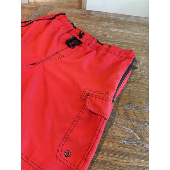 OP Red Mens Swim Trunks XL 40 42 Swimsuit Tied Pocket Retro - Picture 2 of 5